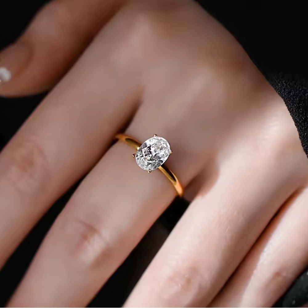 925 Sterling Silver Ring 14K Gold Plated Zircon Size 8